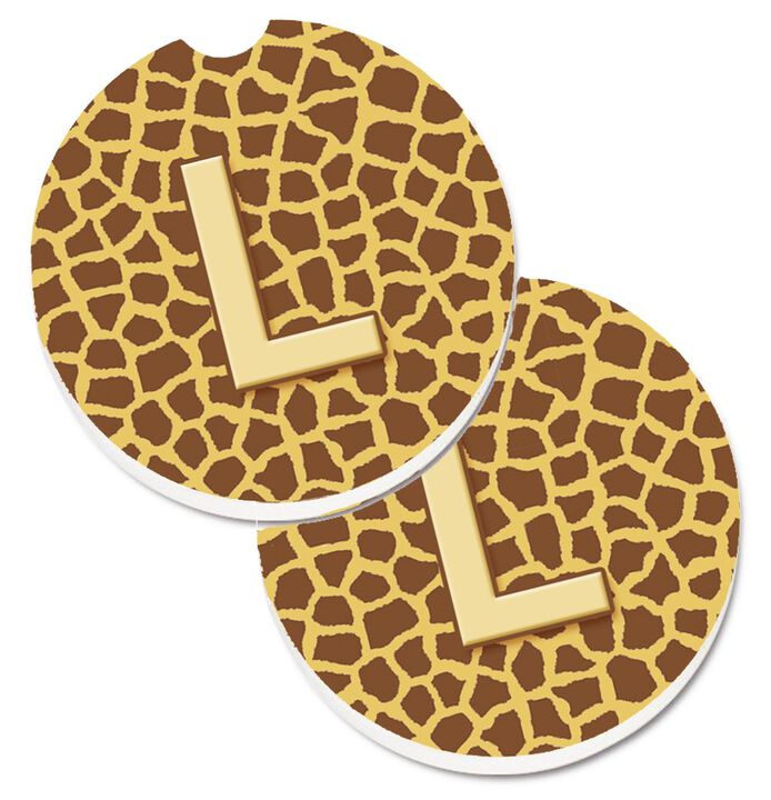 Caroline's Treasures Monogram Initial L Giraffe Set of 2 Cup Holder Car Coasters CJ1025-LCARC, 2.56, Multicolor