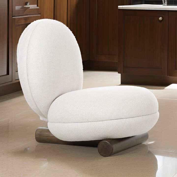 28 Inch Accent Chair, Off White Polyester, Modern Low Round Seat and Back