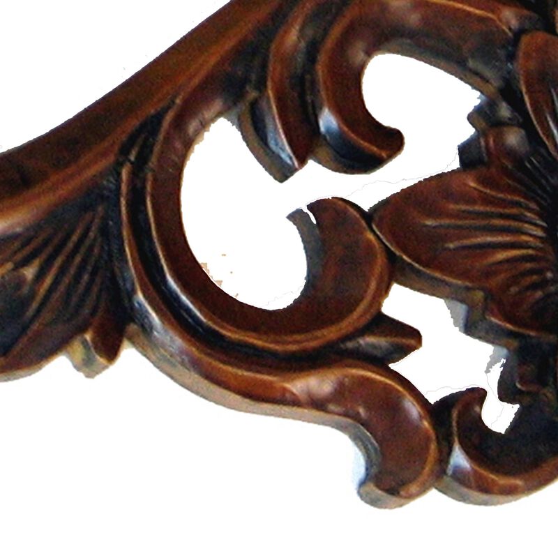 Hand Carved Wooden Moonbay Wall Shelf in Floral Design, Brown - Benzara