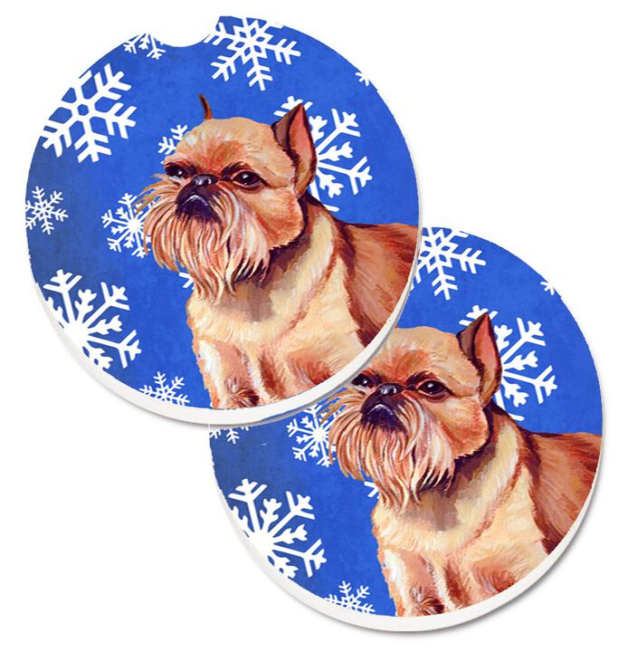 Caroline's Treasures Brussels Griffon Winter Snowflakes Holiday Set of 2 Cup Holder Car Coasters LH9269CARC, 2.56, Multicolor