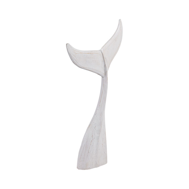 32" Wood Whale Tail Decor, Wht