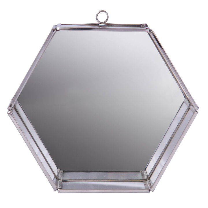 HomeRoots 8" Silver Hexagon Steel Framed Accent Mirror