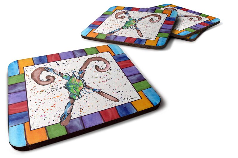 Caroline's Treasures 8447-XFC Beach and Seafood Foam Coasters (Set of 4), 3.5 H x 3.5 W, Multicolor