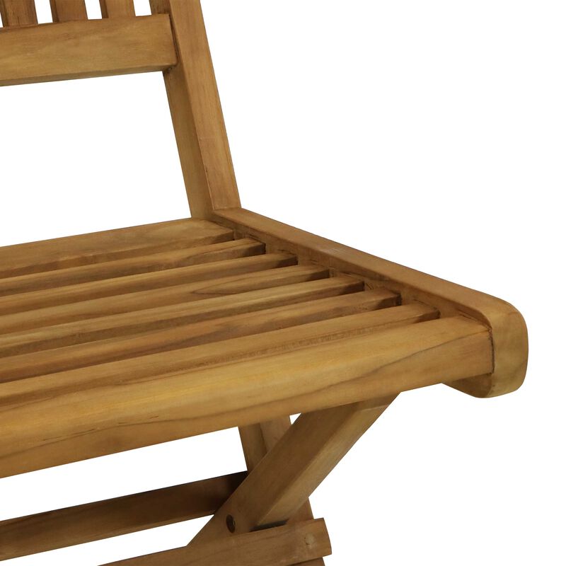 Sunnydaze Nantasket Solid Teak Folding Slat-Back Patio Chair