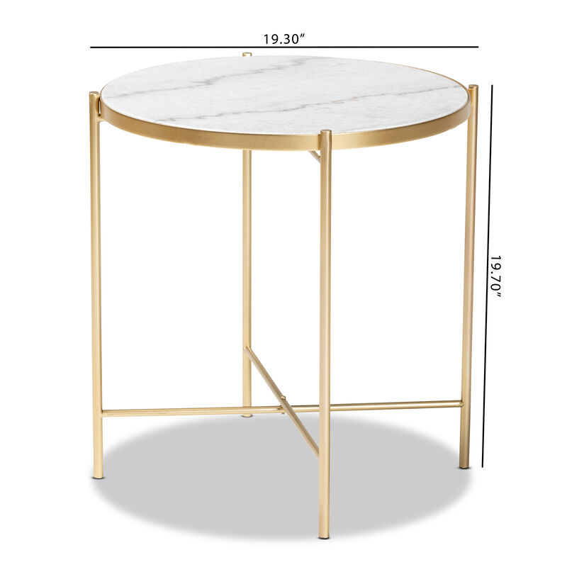 Baxton Studio Maddock Modern Gold Finished Metal End Table With Marble Tabletop image number 6