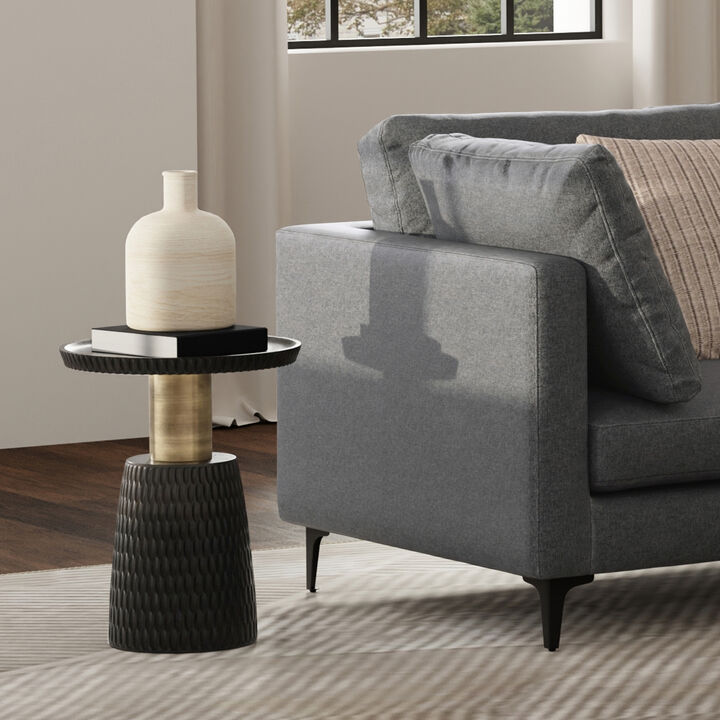 Breanna 16 inch Wide Solid Mango/Metal Contemporary End Table in Black/Gold