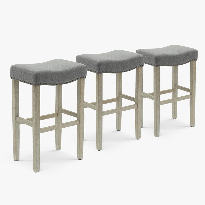 WestinTrends 29" Upholstered Saddle Seat Antique Gray Counter Stool (Set of 3)