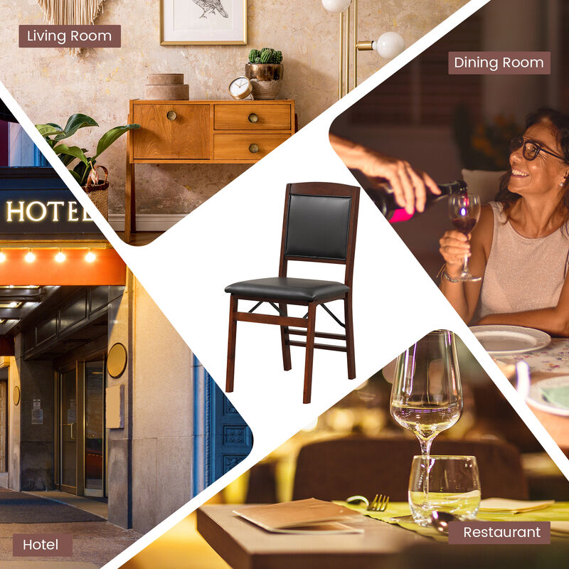 Set of 2 Folding Dining Chairs with Padded Seat and High Backrest-Brown