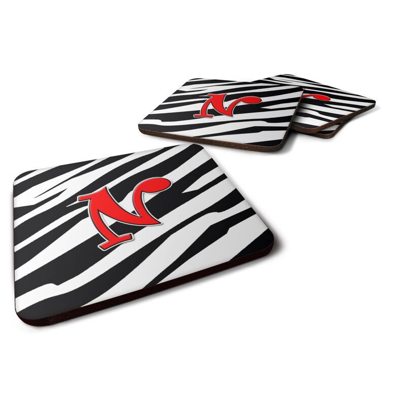 Caroline's Treasures CJ1024-NFC Monogram-Zebra Red Foam Coasters (Set of 4), Initial Letter N, 3.5 H x 3.5 W, Multicolor