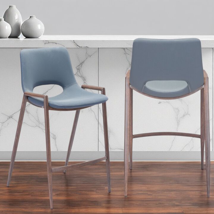 Hivvago Set of Two 26 Inch Gray And Brown Steel Low Back Counter Height Bar Chairs