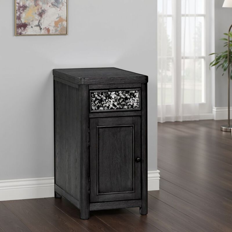 Zoko Chairside End Table, Drawer and USB Ports, Ash Gray Wood, 26 Inch