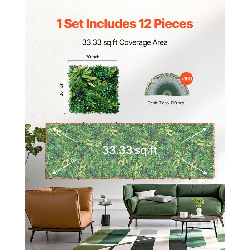 Artificial Boxwood Privacy Wall Panels 12 PCS Green Hedge Fence for Indoor Outdoor Decor image number 3