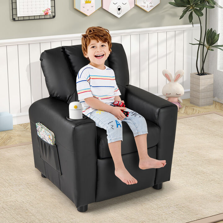Kids Recliner Chair for Toddlers with Cup Holder and Side Pocket for Storage