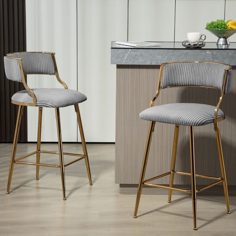 Streamdale Corduroy Counter Bar Stools (Grey), Set of 2
