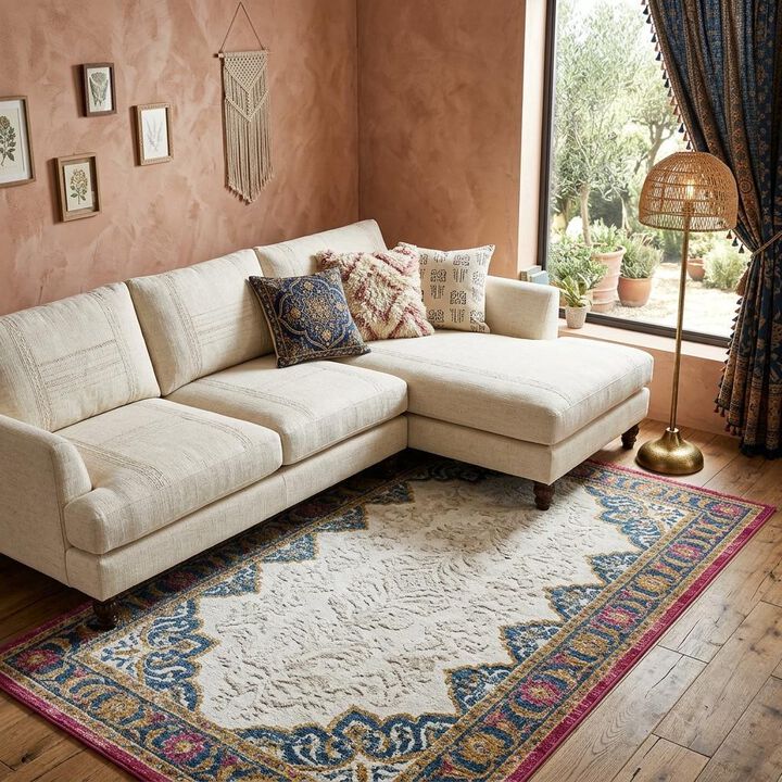HomeRoots Damask Distressed Area Rug