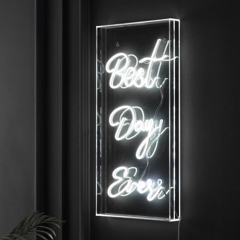 Best Day Ever 11.75" X 23.63" Contemporary Glam Acrylic Box USB Operated LED Neon Light, White