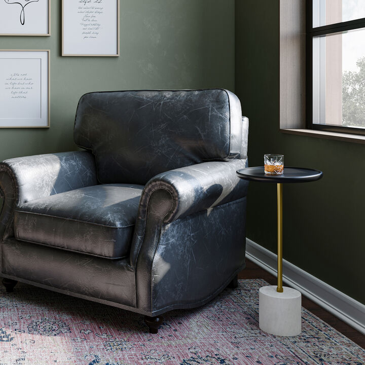 Turner 12 inch Wide Solid Mango/Genuine Marble/Iron Modern End Table in Black/Gold/White