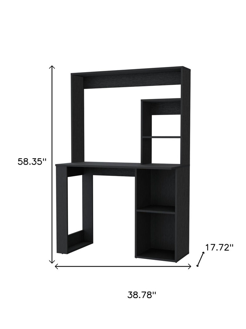 HomeRoots 39" Black Wood Pedestal Computer Desk With Hutch image number 3