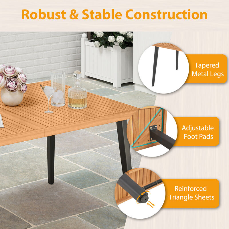 Outdoor Dining Table with Metal Legs and Built-In Umbrella Hole-Natural image number 5
