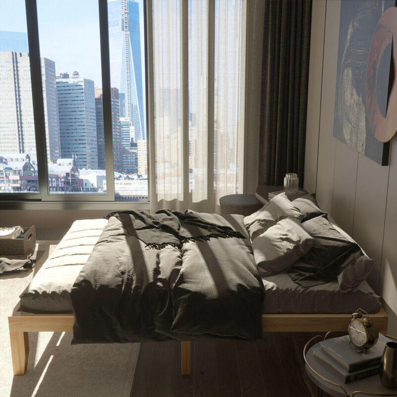 Wooden Bed Frame with Mattress Support for Bedroom or Guest Room