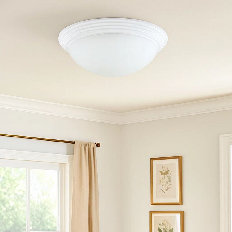 Dome Shaped Glass Ceiling Lamp with Hardwired Switch, White and Clear - Benzara image number 5