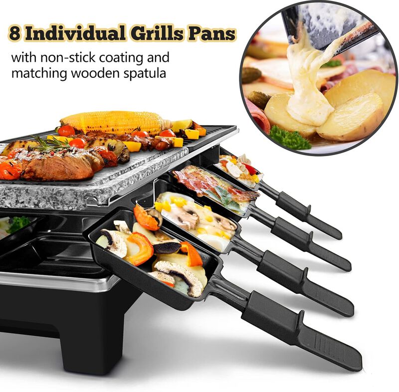 Cusimax Electric Raclette Table Grill, Portable Indoor BBQ Grill with 2 in 1 Reversible Non-stick Plate & Natural Grill Stone image number 4