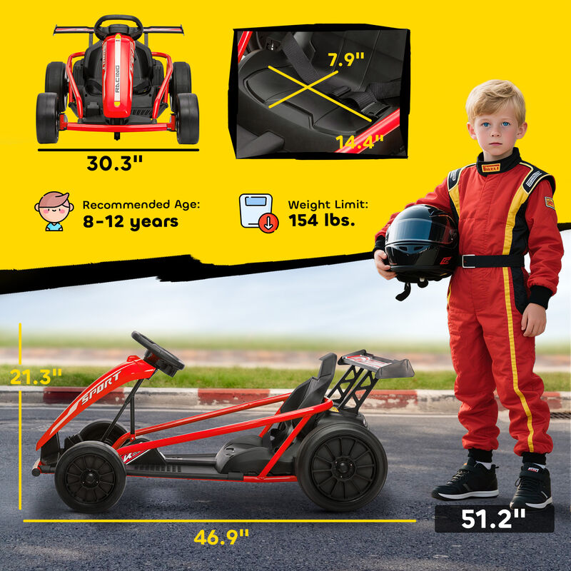BreeBe 24V 7AH Kids Electric Go Kart, 8.1 MPH Battery Powered Drift Kart with Dual Motors, Soft Start image number 2