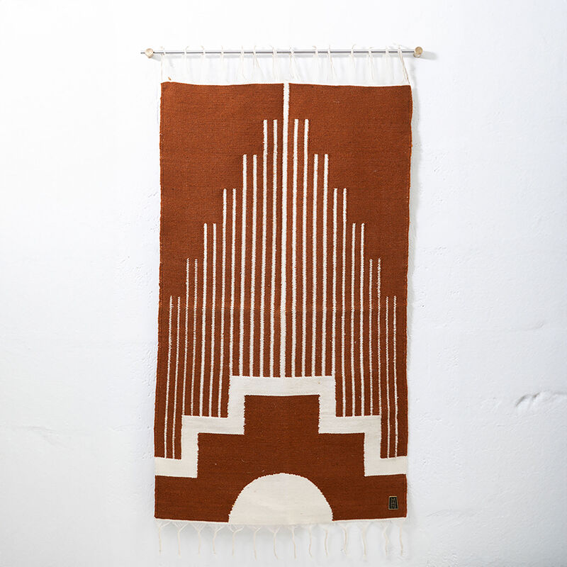 CENTRO Sheep Wool Handwoven Tapestry, Aged Bronze Wall Mount, Terracota & Ivory