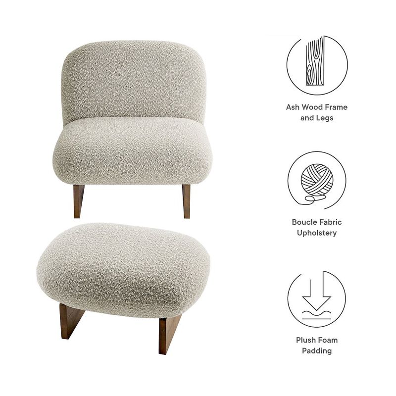Loyal Boucle Fabric Accent Chair and Ottoman Set image number 2