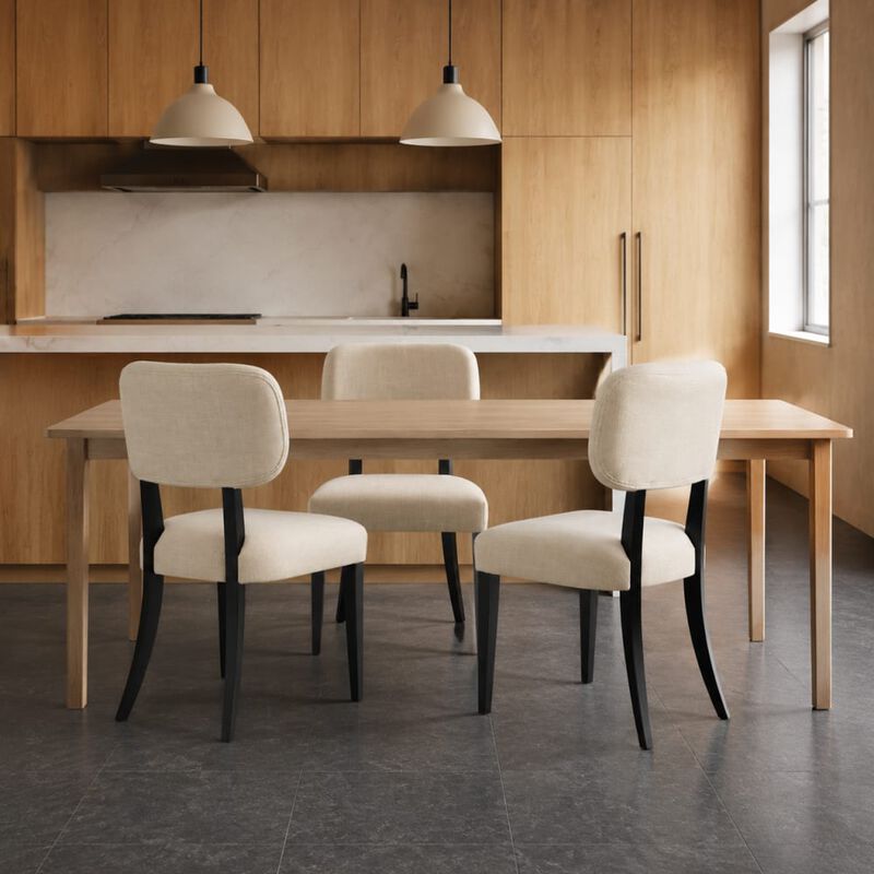 GOODSILO Set of 2 Fabric Upholstered Wooden Dining Chairs, Mid-Century Modern Farmhouse Style for Kitchen, Dining Room & Small Spaces image number 3