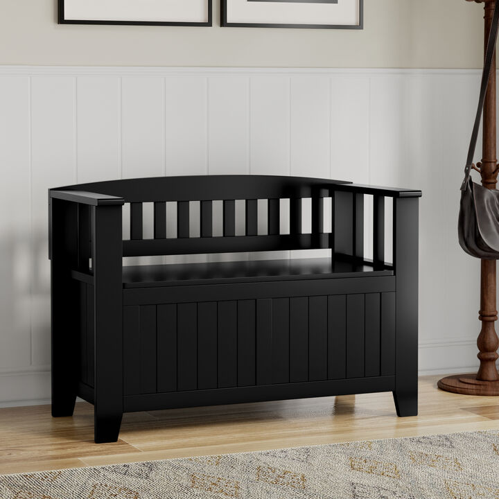 Acadian 36 inch Wide Solid Wood Transitional Small Entryway Storage Bench in Black