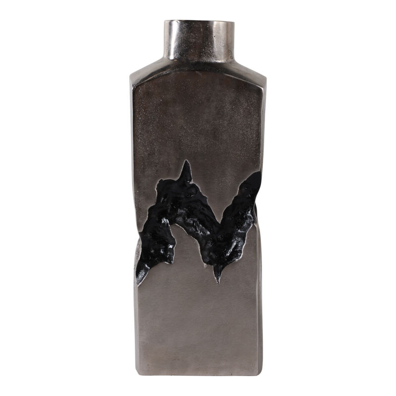 20x7" Carved Middle Metal Vase, Silver/ Black image number 0