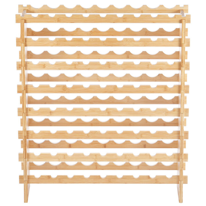 72 Bottle Modular Wine Rack, 8-Tier Wicker Wood Shelf for Bottle Storage and Display