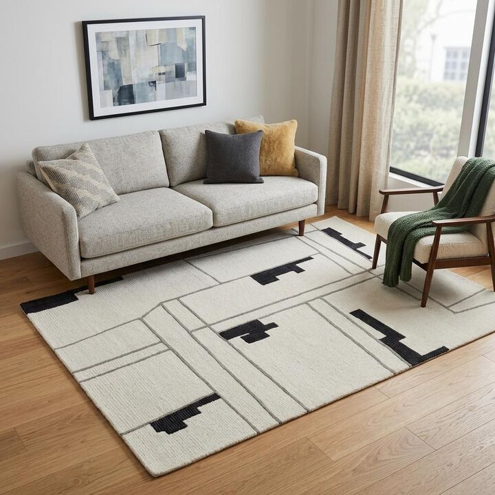HomeRoots 8' X 10' Gray and Ivory Wool Abstract Hand Tufted Area Rug