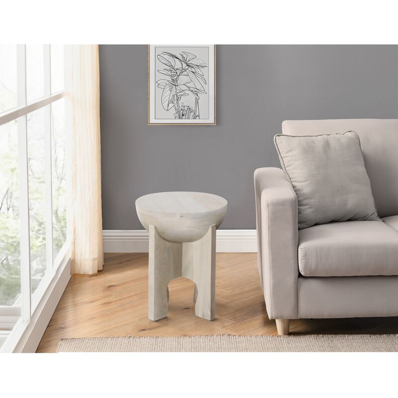 Tomas 20 Inch Side End Table, Mango Wood Drum Top, Classic Washed White