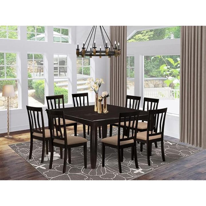 9 Pc Dining room set-Square gathering Table with Leaf and 8 Dining Chairs