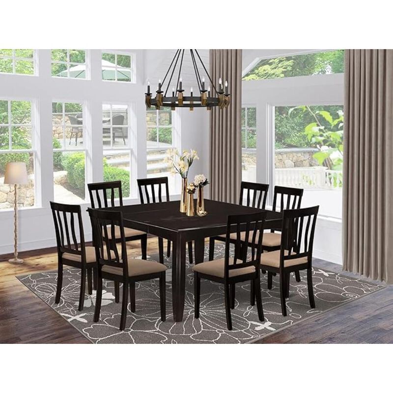 9 Pc Dining room set-Square gathering Table with Leaf and 8 Dining Chairs
