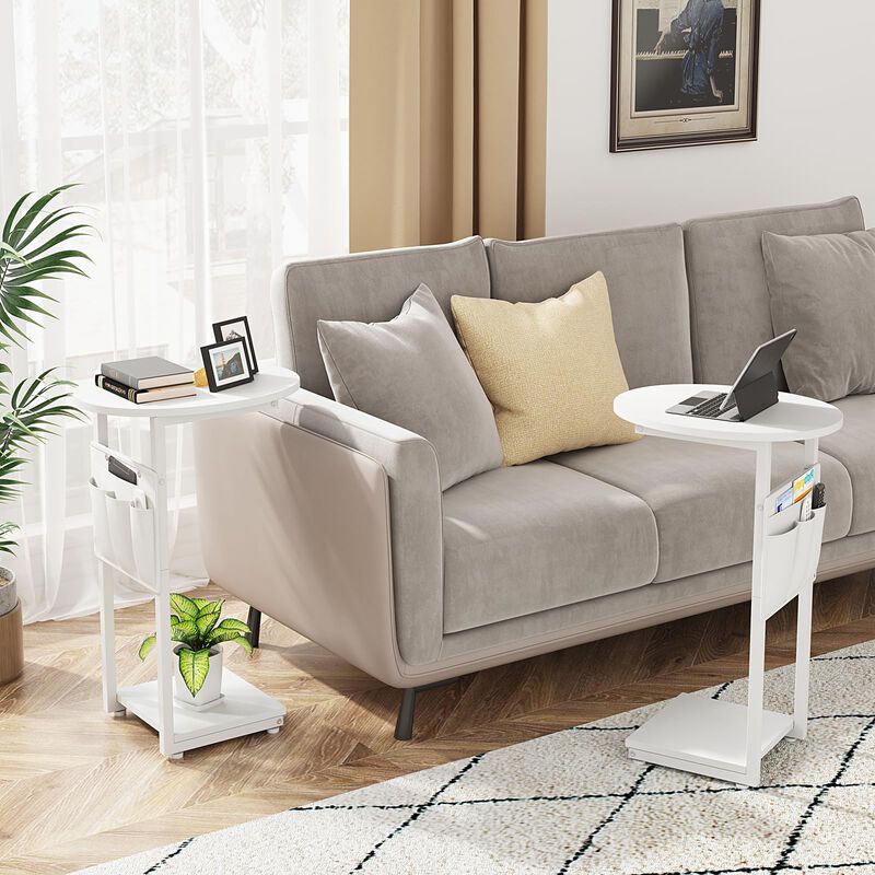 Vagusicc C Shaped End Table for Couch, Small Side Table for Couch, Small Couch Side Table for Small Spaces, Side Table Slide Und