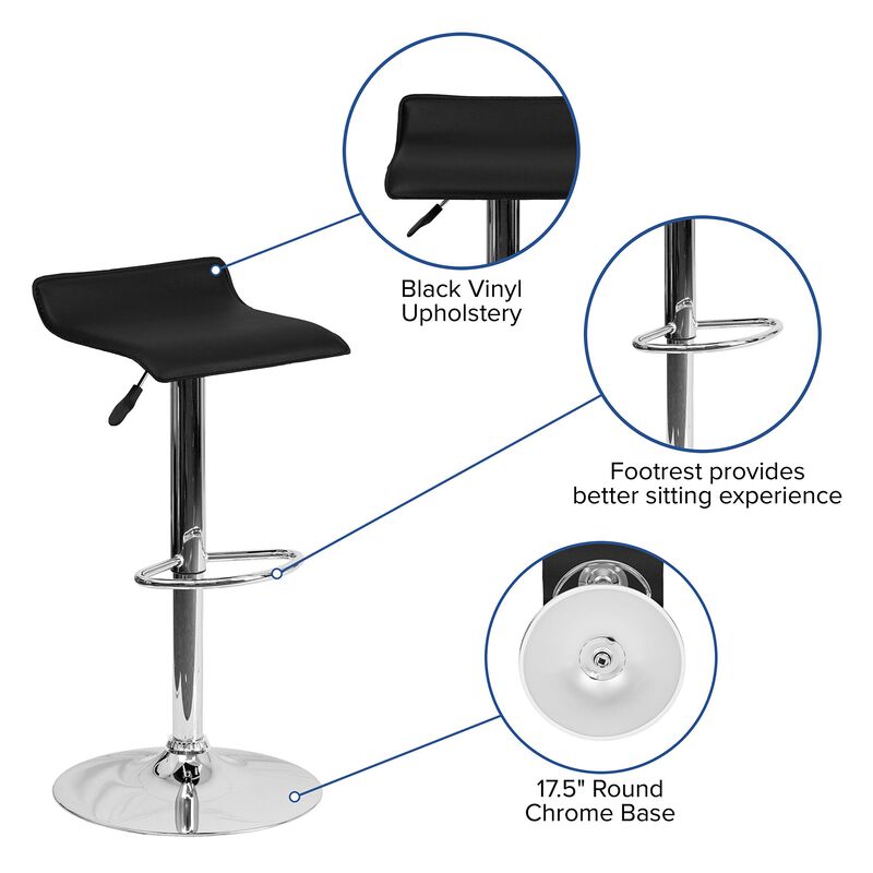 Flash Furniture Contemporary White Vinyl Adjustable Height Barstool with Solid Wave Seat and Chrome Base image number 2