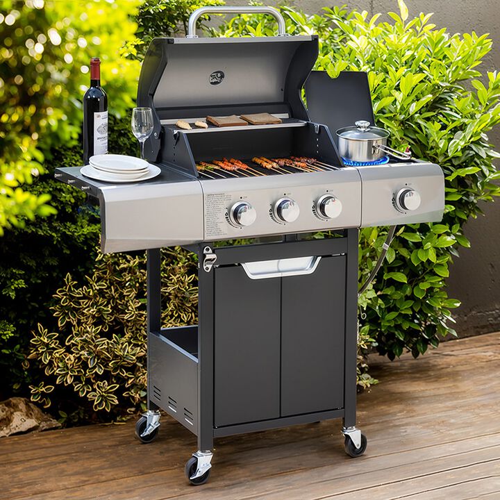Mondawe 40,500 BTU Stainless Steel Gas Grill With 3-Burner,Side Burner & Spacious Cooking Space