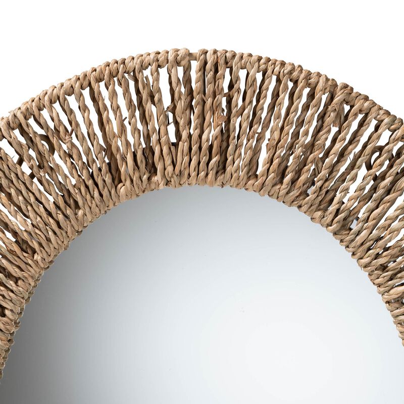 bali & pari Elwyn Modern Bohemian Metal and Natural Brown Seagrass Accent Wall Mirror