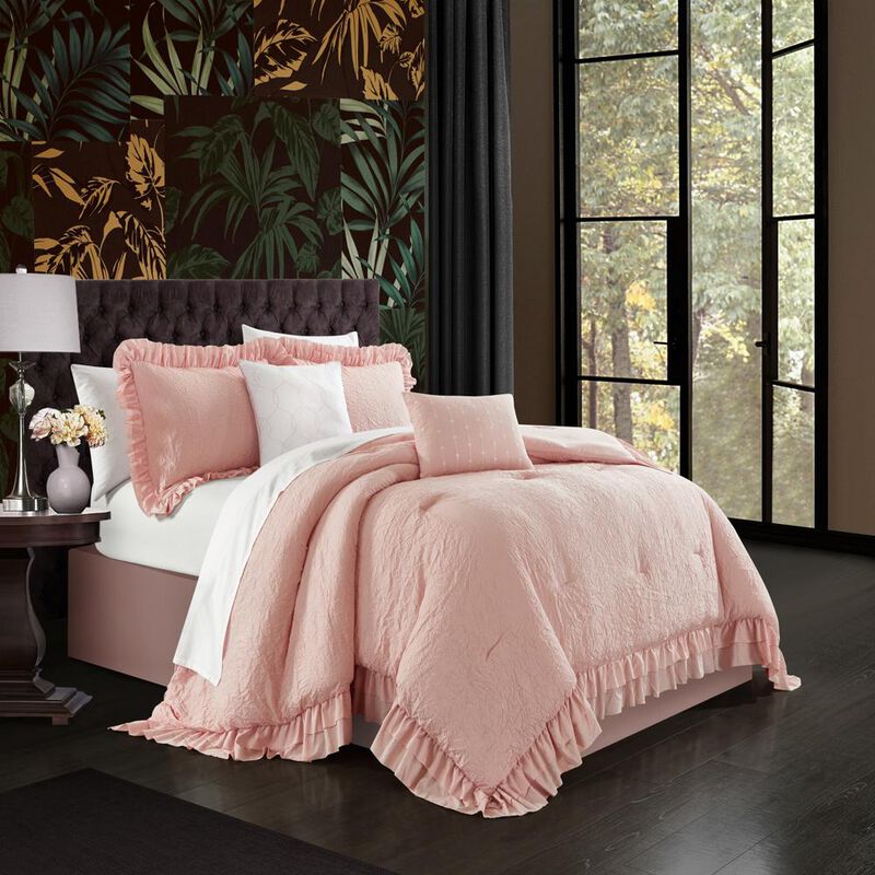 Chic Home Kensley Comforter Set Washed Crinkle Ruffled Flange Border Design Bedding Blush, Twin image number 3