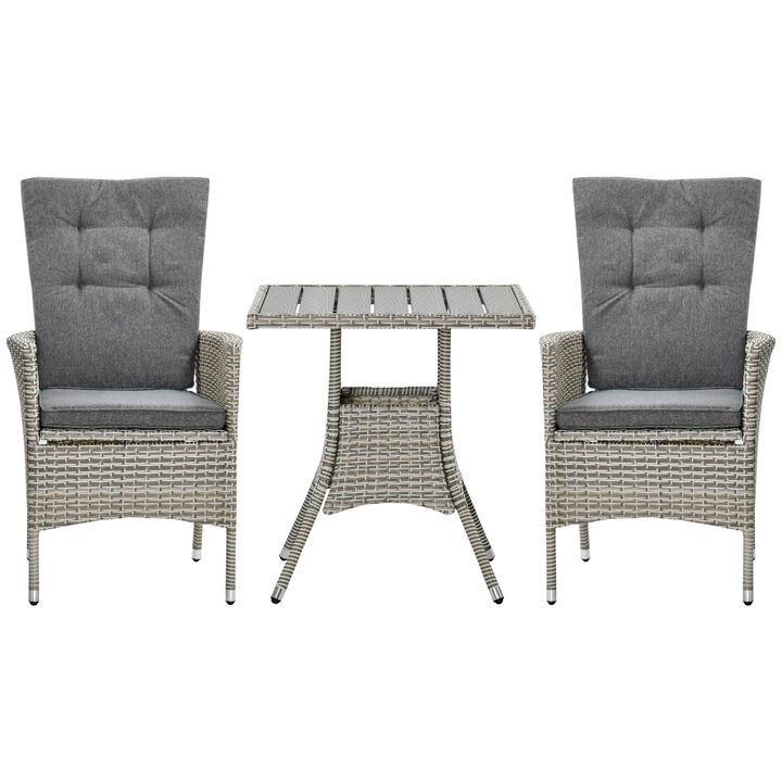 3 PCS Patio Wicker Conversation Recliner Chairs w/ Table Set, for Garden, Deck