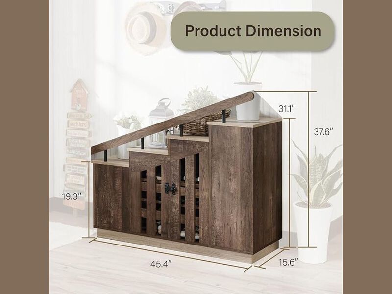 Entryway Wood Shoe Storage Cabinet 12 Pair Brown Homes Inside image number 2