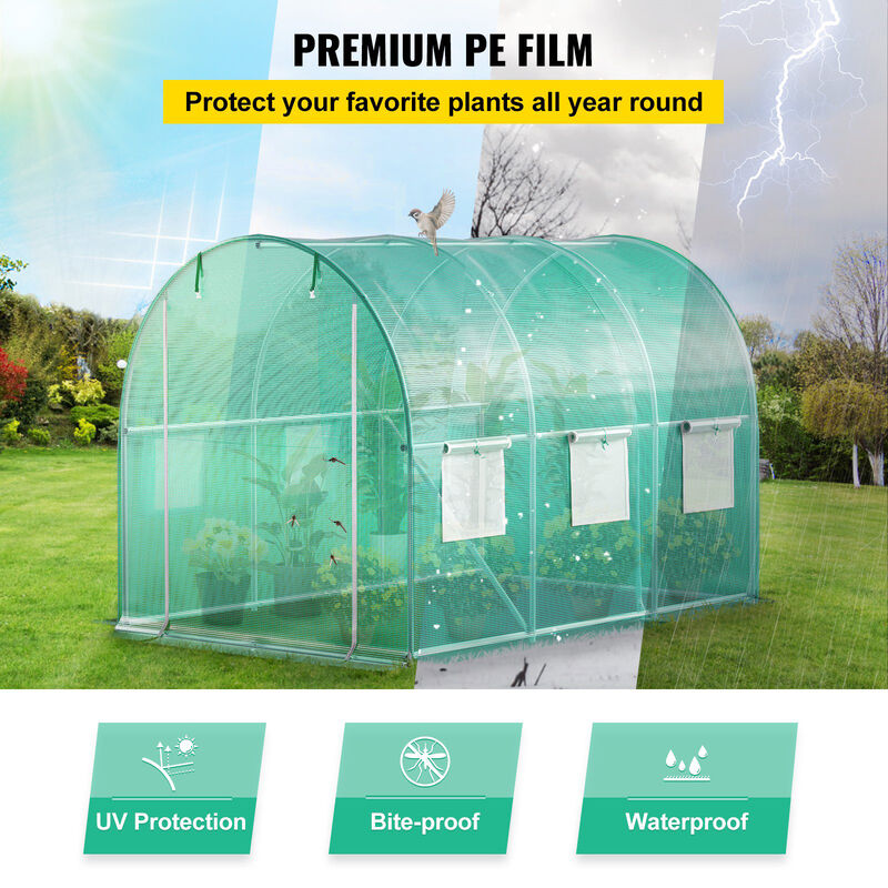 Portable Walk-In Tunnel Greenhouse with Steel Frame, Zippered Door & 6 Windows