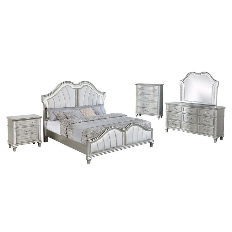 Best Quality Furniture 5 Piece Silver Queen Panel Bedroom Set ( Qb+Dresser+Mirror+Nightstand+Chest)