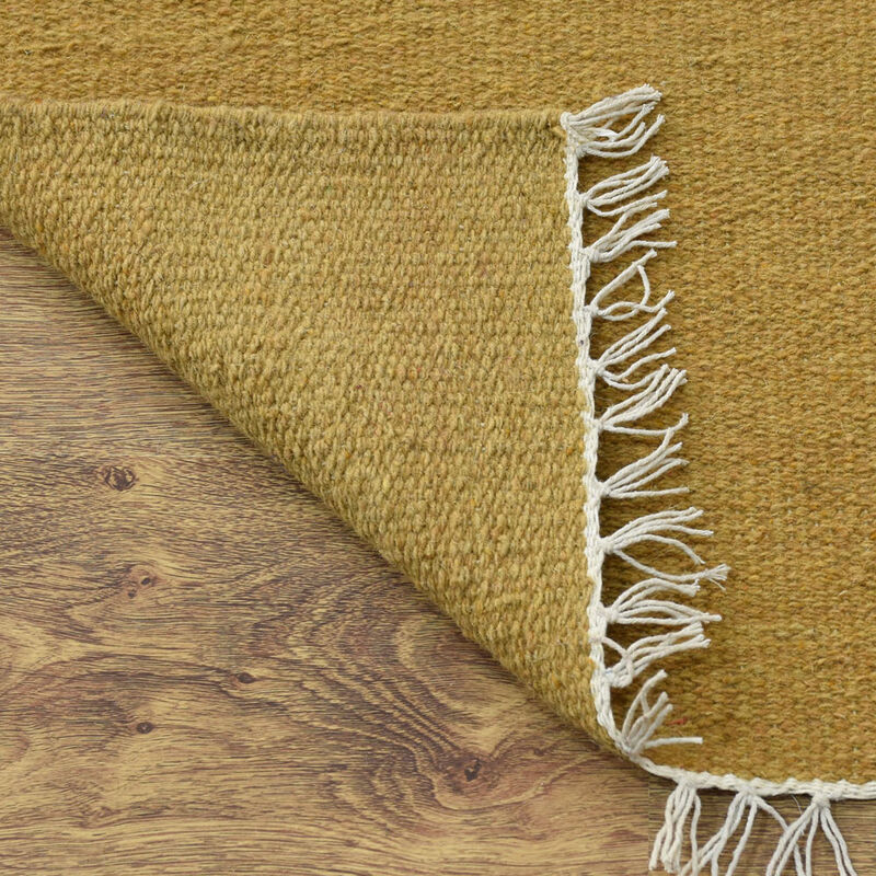 Rugsotic Carpets Hand Woven Flat Weave Kilim Wool 8'x8' Square Area Rug Solid Gold D00111