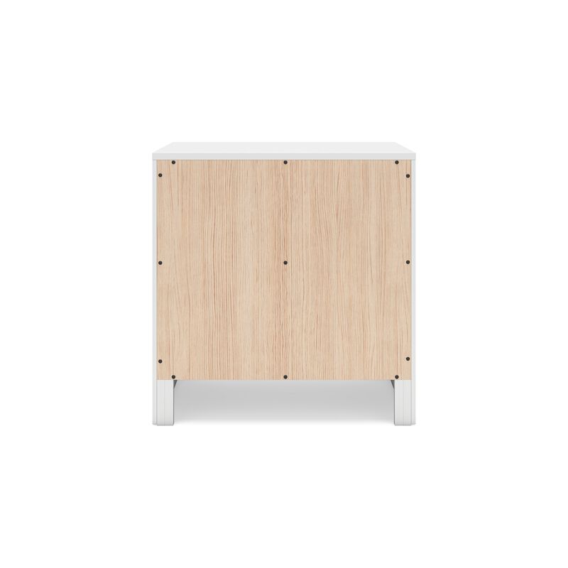 Feo Bedside Nightstand, 2 Drawers, White Okoume Finish, Solid Hardwood - Benzara