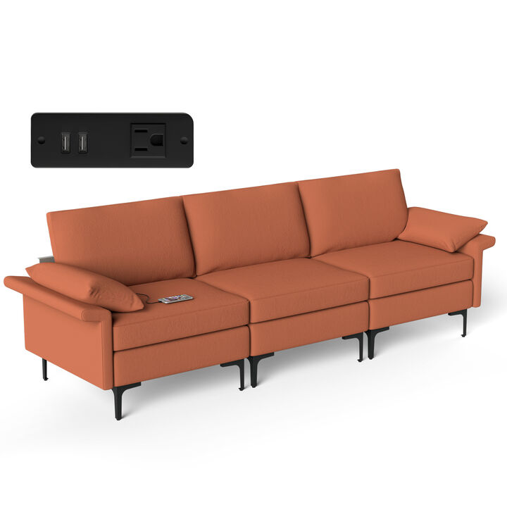 3-Seat Sectional Sofa with 2 USB Ports for 3-4 People Perfect for Modern Living Rooms