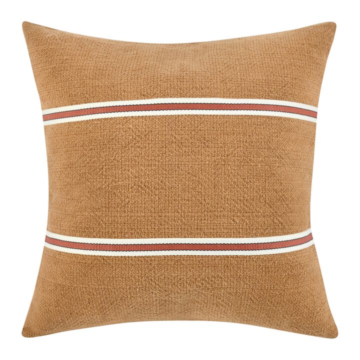 Square Accent Throw Pillow, 22 Inch Cotton and Linen, Chestnut Brown - Benzara